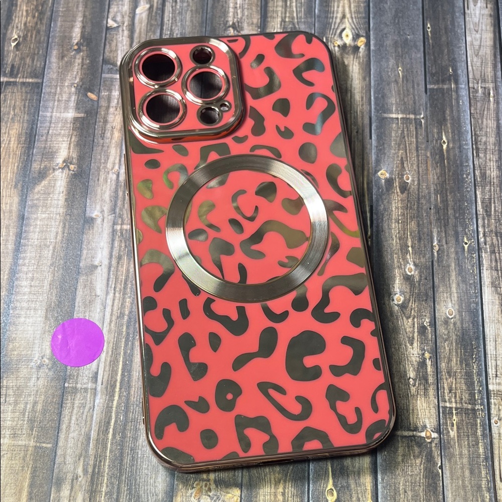 5for$10 Pink Red Cheetah Patterned Rose Gold IPhone 13 Pro Max Phone Case